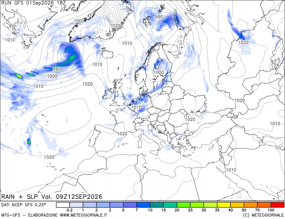 mappa Precipitazioni e pressione SLM
