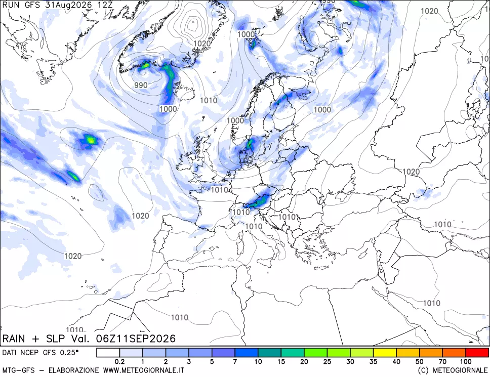 mappa Precipitazioni e pressione SLM