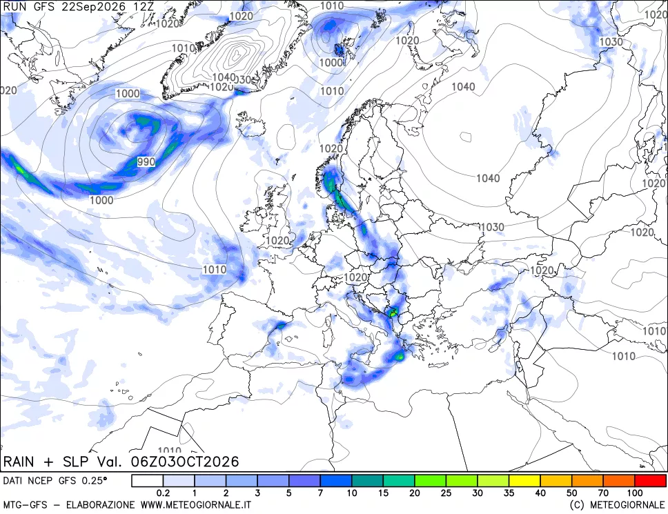 mappa Precipitazioni e pressione SLM