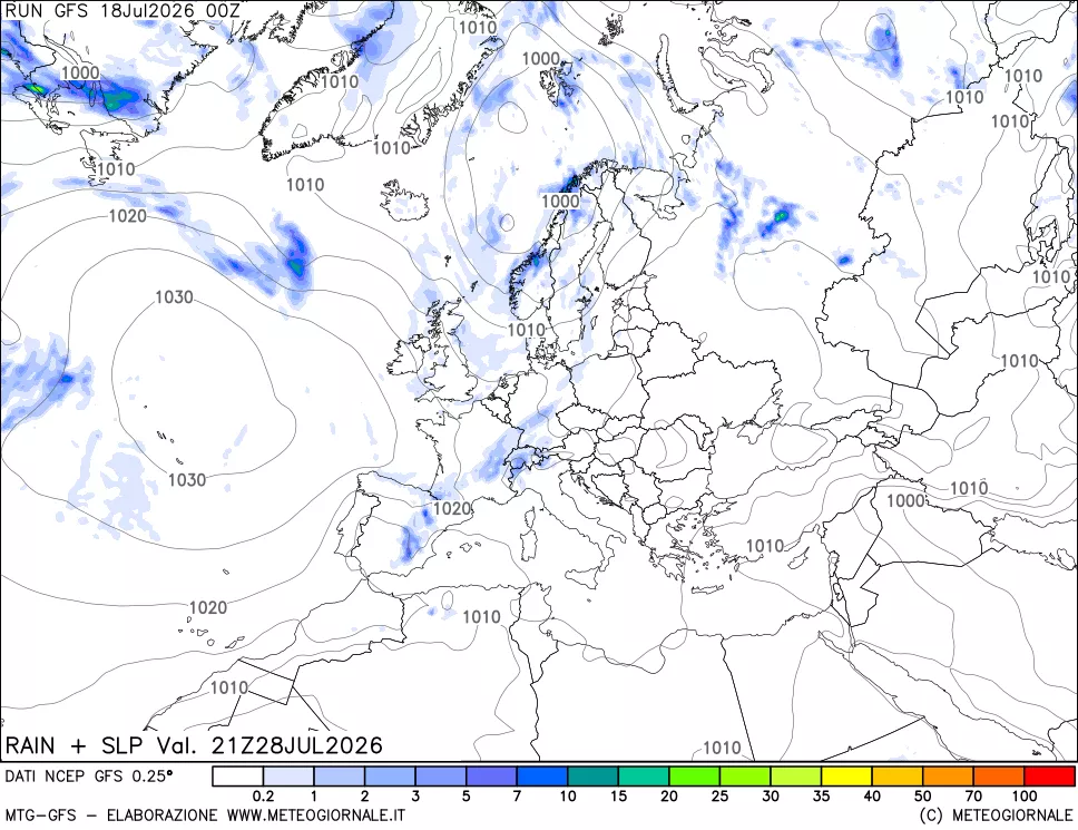 mappa Precipitazioni e pressione SLM