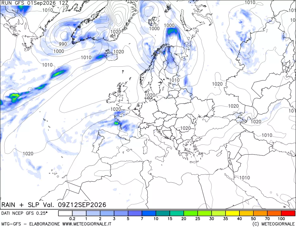 mappa Precipitazioni e pressione SLM