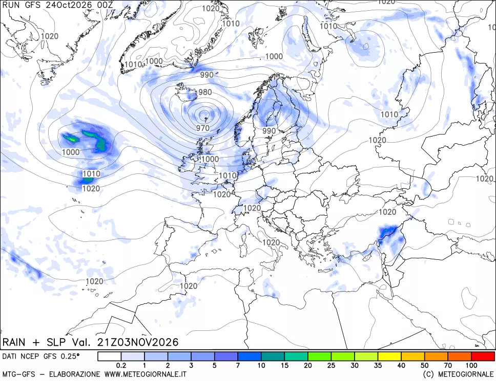 mappa Precipitazioni e pressione SLM