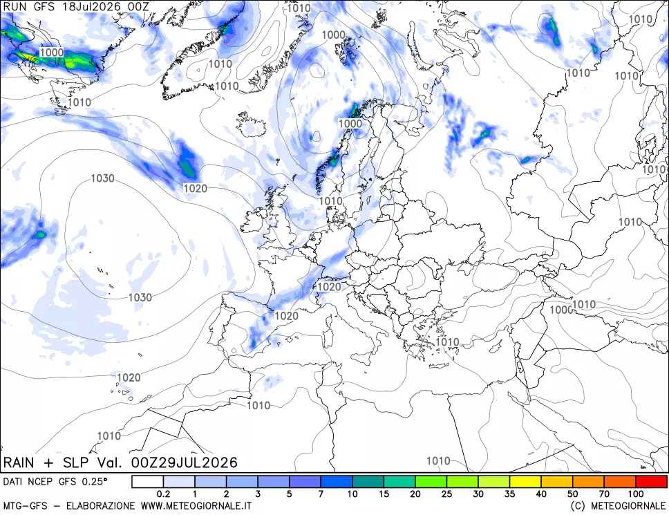 mappa Precipitazioni e pressione SLM