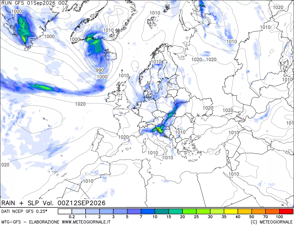 mappa Precipitazioni e pressione SLM