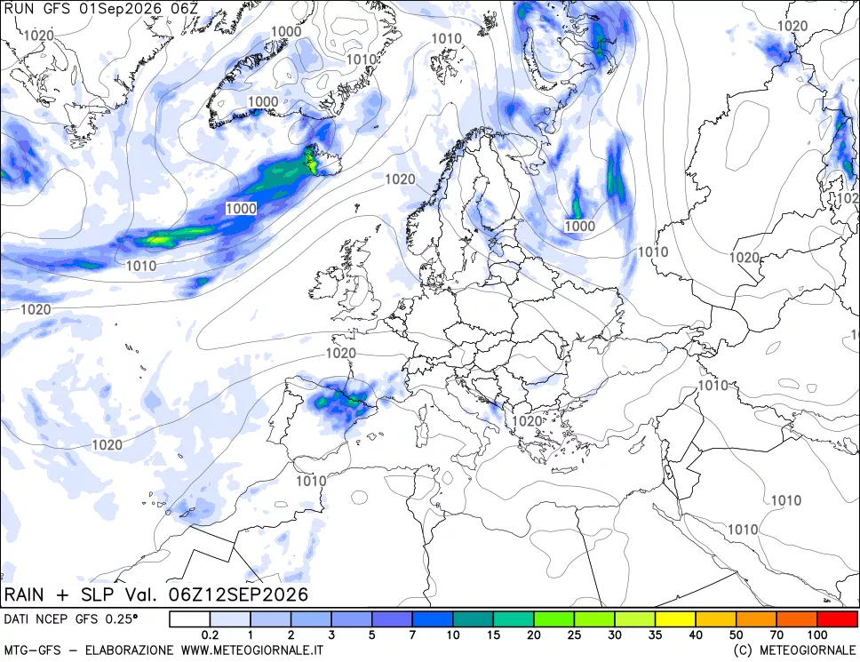 mappa Precipitazioni e pressione SLM