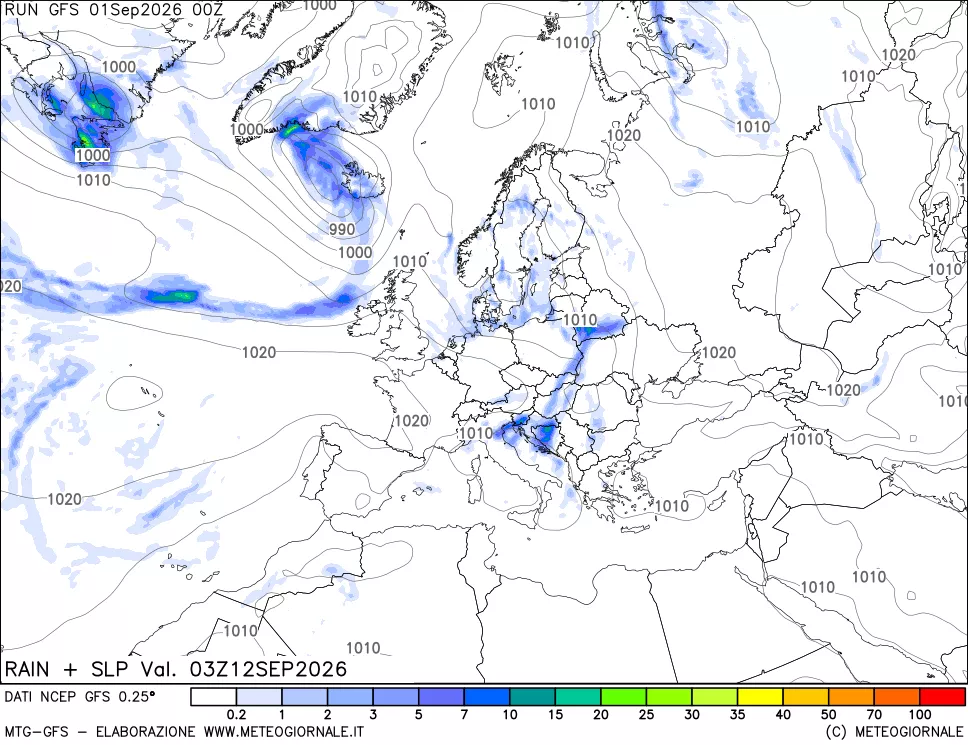 mappa Precipitazioni e pressione SLM
