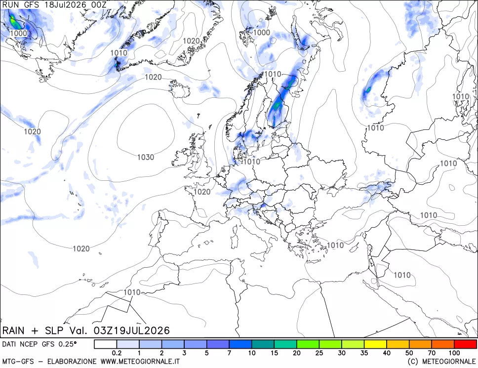 mappa Precipitazioni e pressione SLM