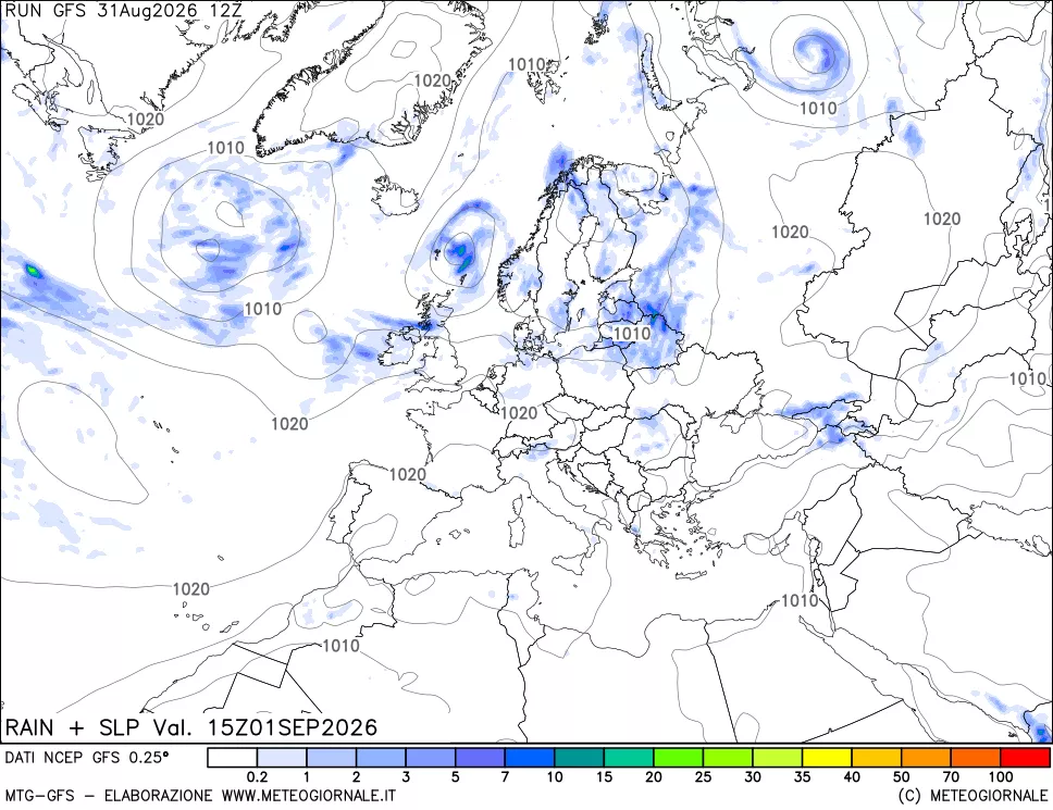 mappa Precipitazioni e pressione SLM