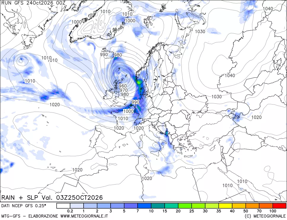 mappa Precipitazioni e pressione SLM