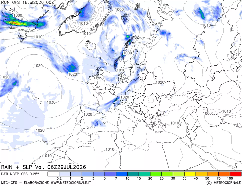 mappa Precipitazioni e pressione SLM