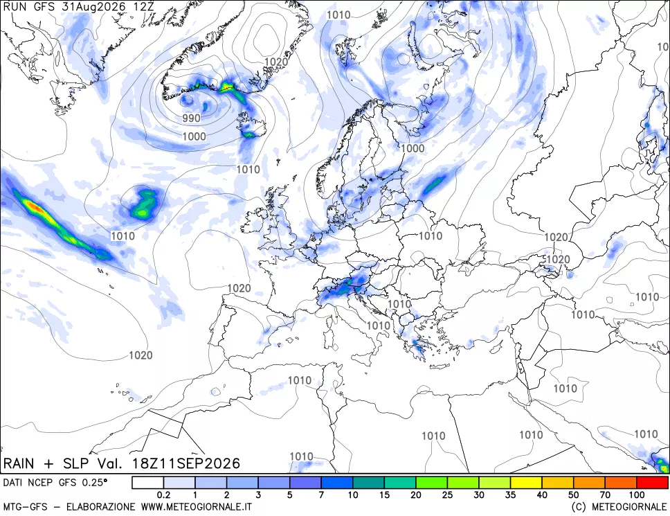 mappa Precipitazioni e pressione SLM