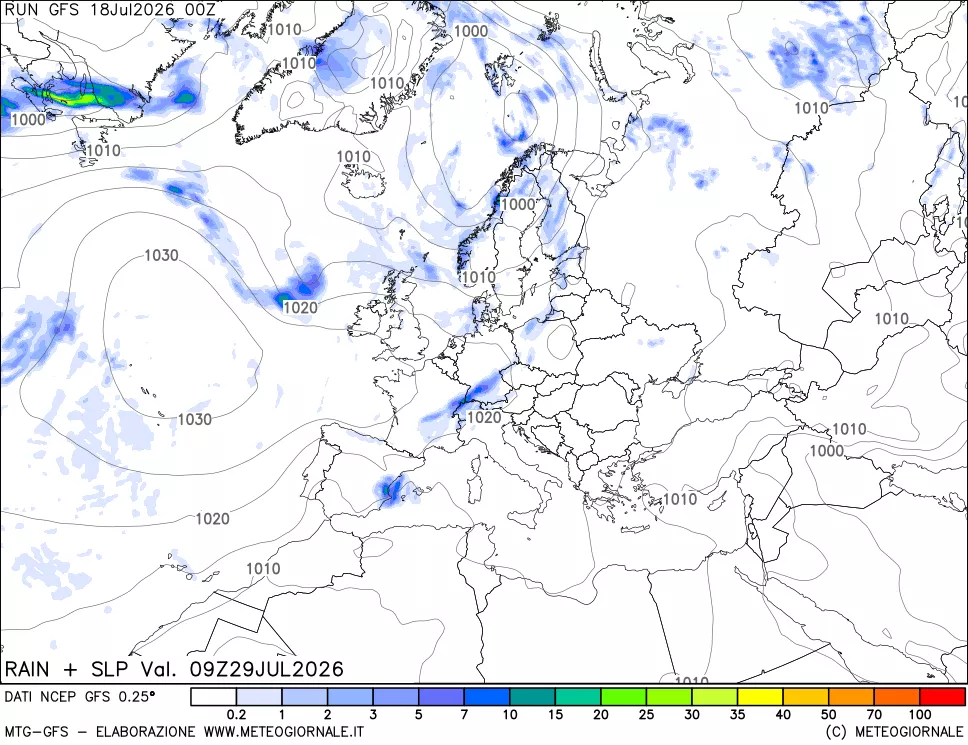 mappa Precipitazioni e pressione SLM