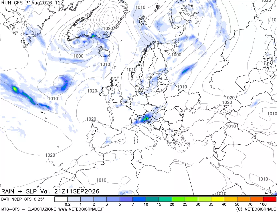 mappa Precipitazioni e pressione SLM