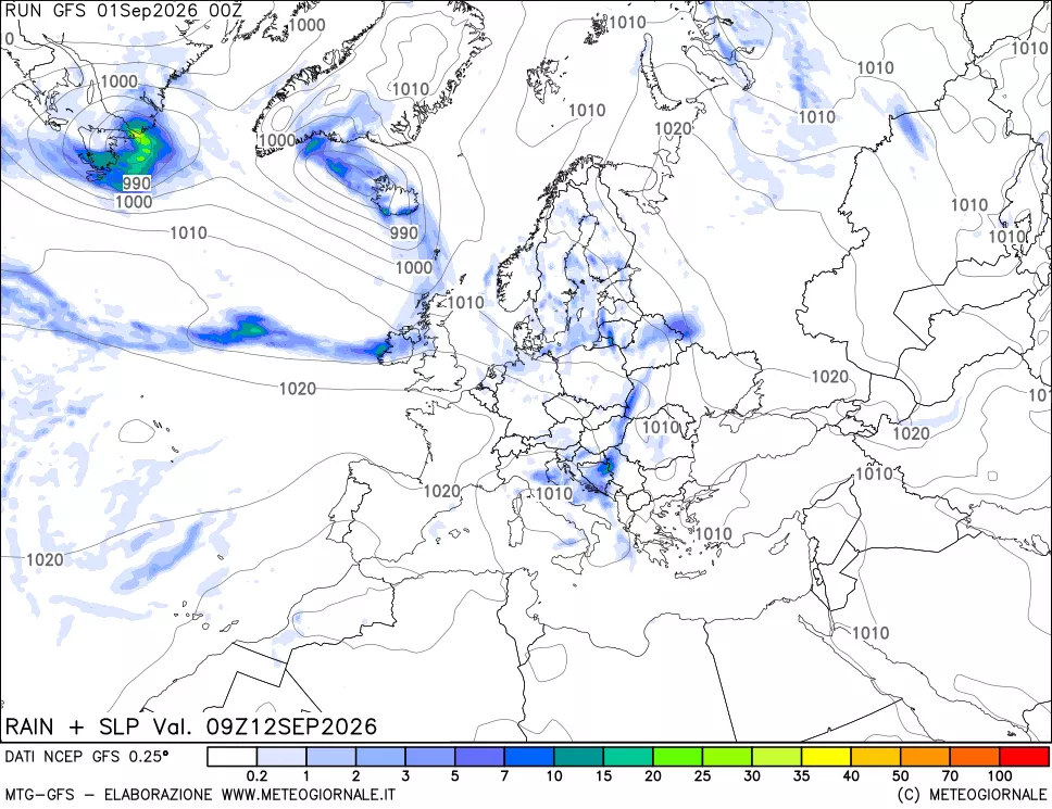 mappa Precipitazioni e pressione SLM