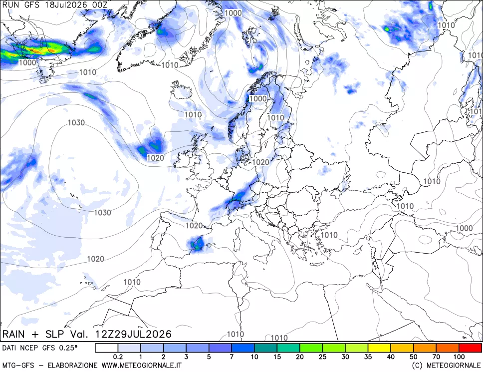 mappa Precipitazioni e pressione SLM