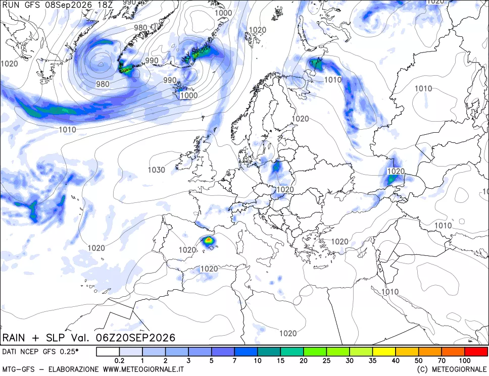 mappa Precipitazioni e pressione SLM