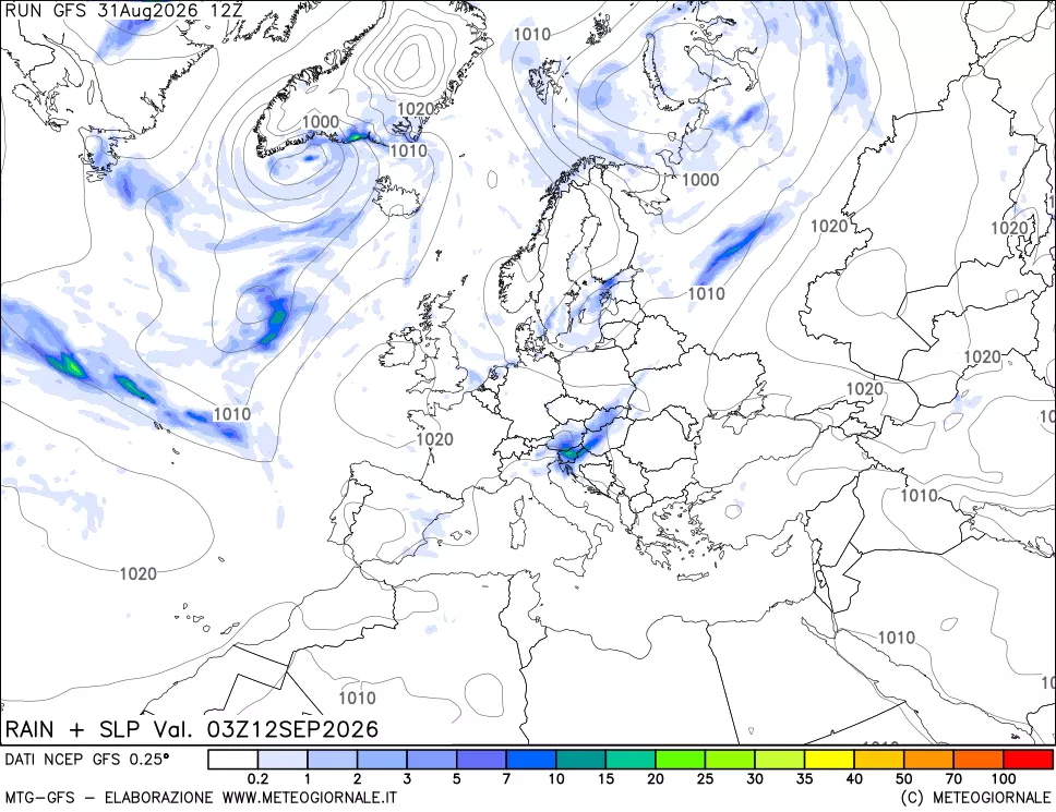 mappa Precipitazioni e pressione SLM