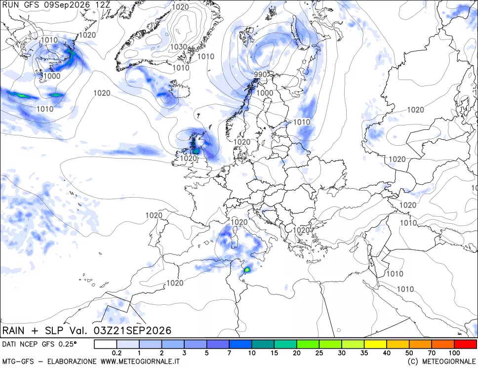 mappa Precipitazioni e pressione SLM
