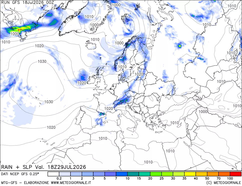 mappa Precipitazioni e pressione SLM