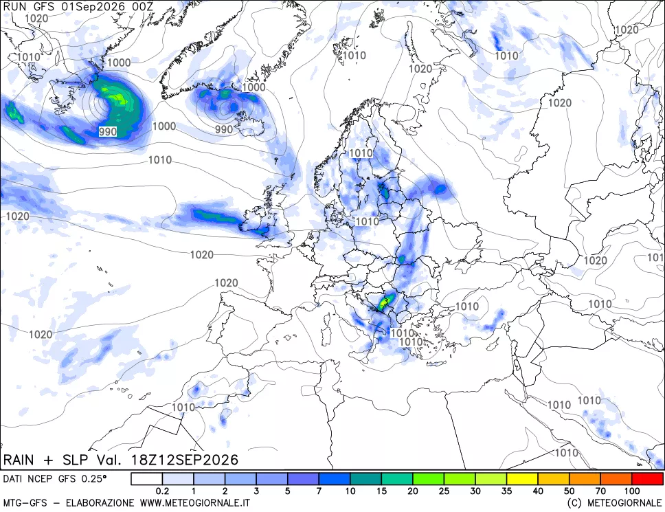 mappa Precipitazioni e pressione SLM