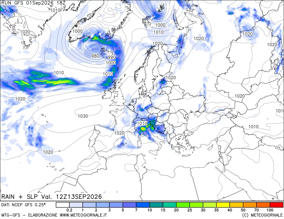 mappa Precipitazioni e pressione SLM