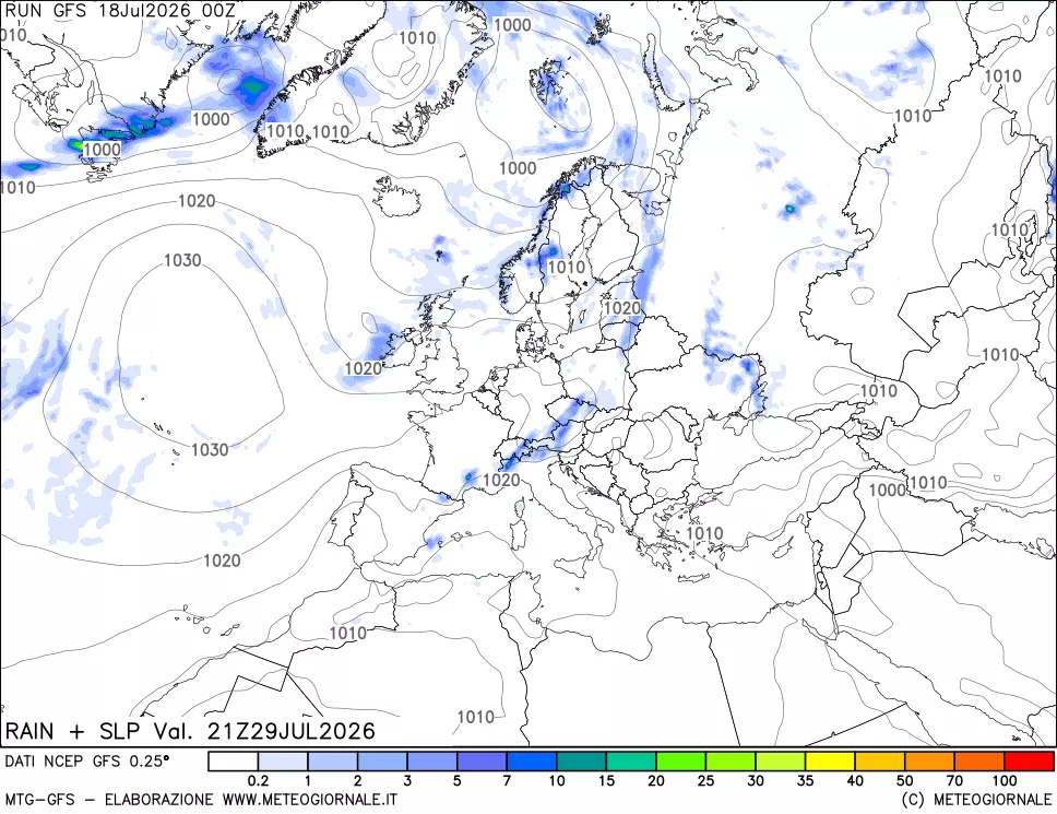 mappa Precipitazioni e pressione SLM