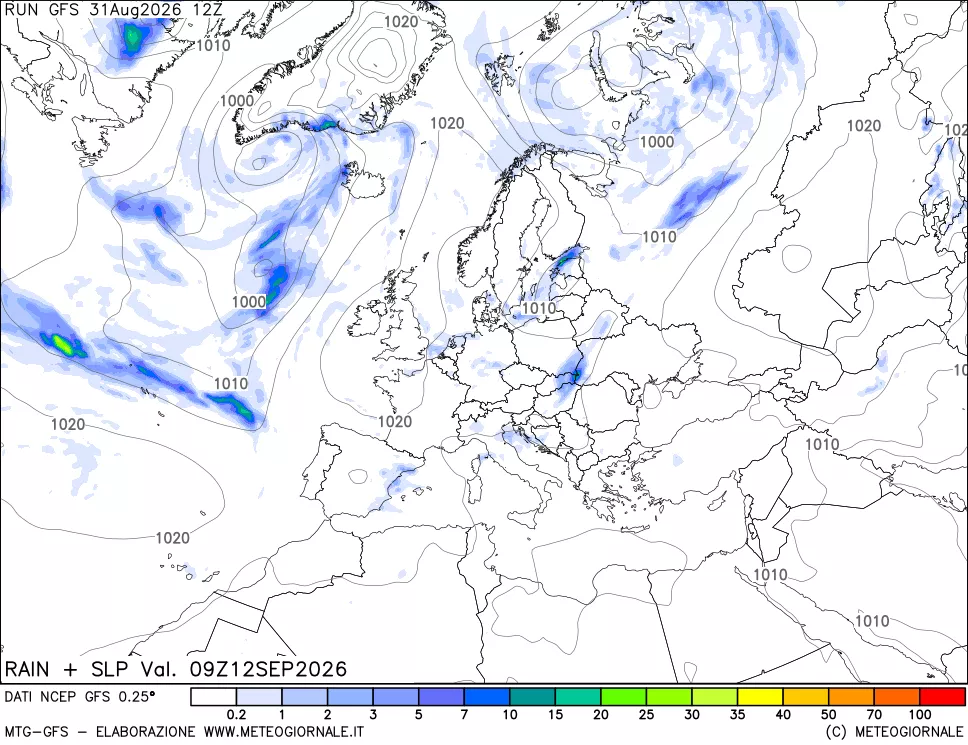 mappa Precipitazioni e pressione SLM