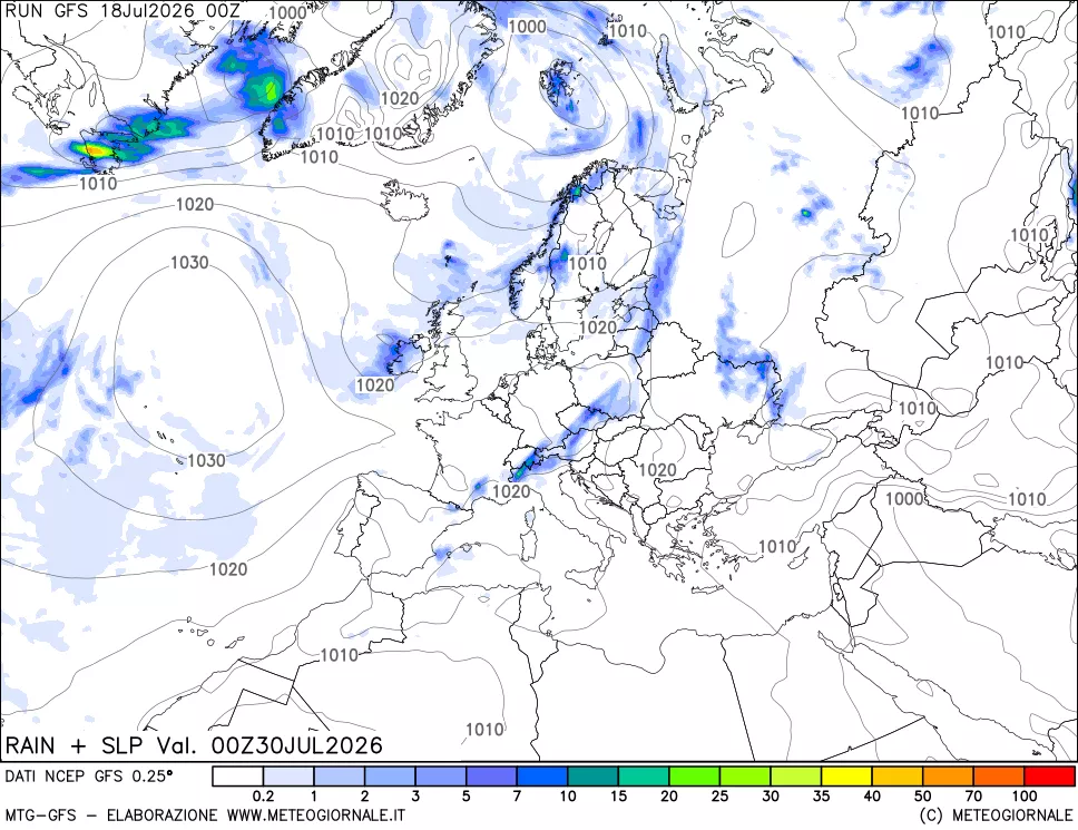 mappa Precipitazioni e pressione SLM