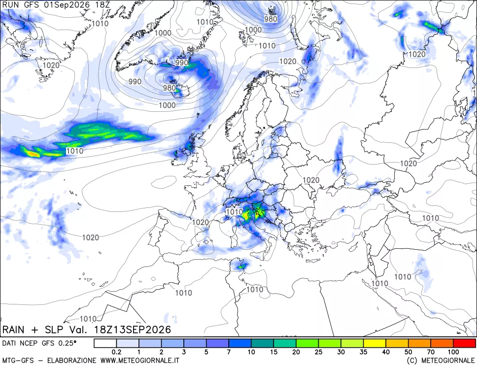 mappa Precipitazioni e pressione SLM