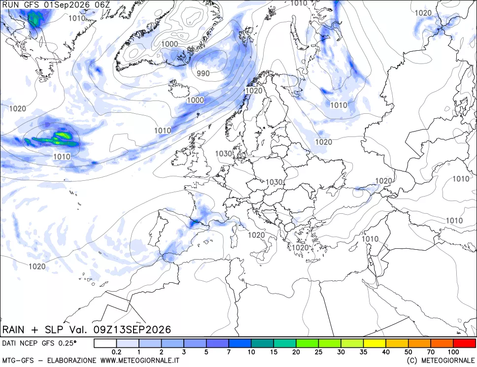 mappa Precipitazioni e pressione SLM