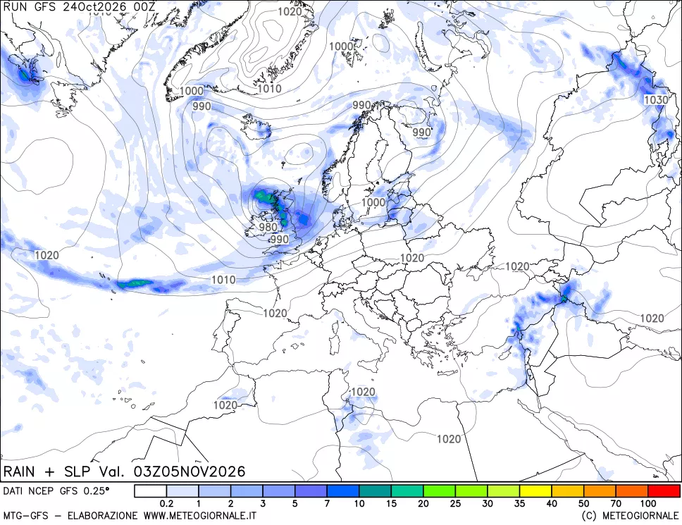 mappa Precipitazioni e pressione SLM