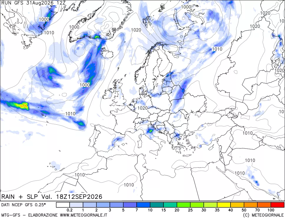 mappa Precipitazioni e pressione SLM