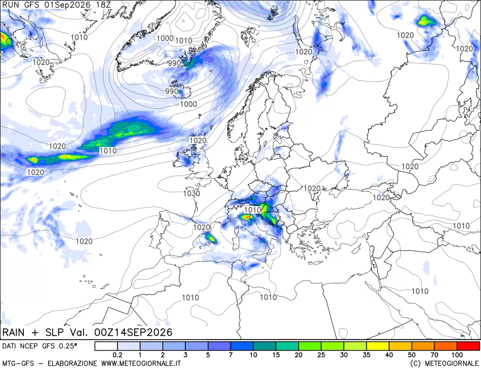 mappa Precipitazioni e pressione SLM