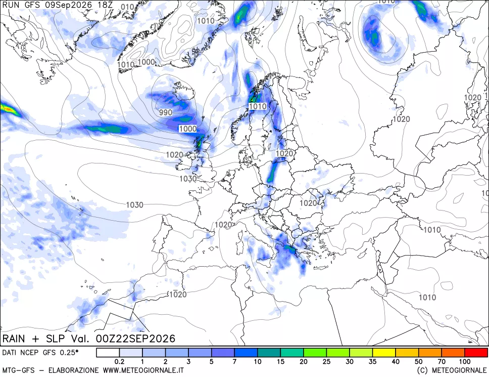 mappa Precipitazioni e pressione SLM