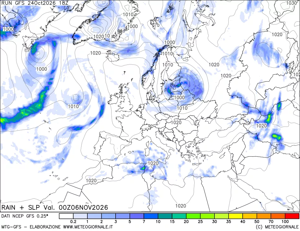 mappa Precipitazioni e pressione SLM