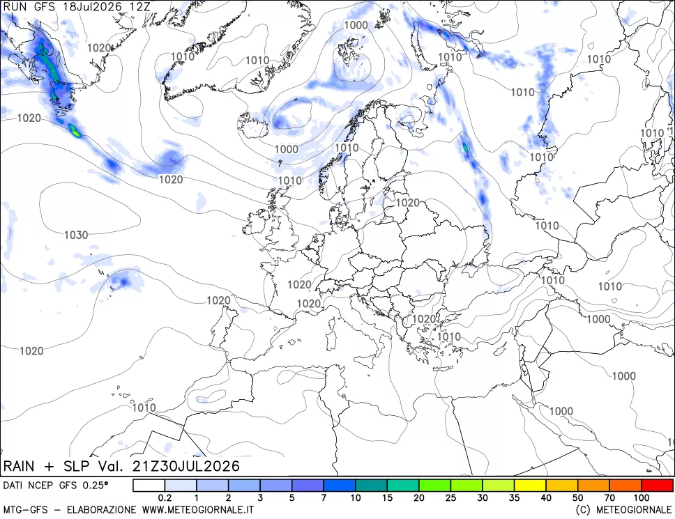 mappa Precipitazioni e pressione SLM