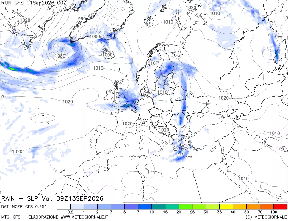 mappa Precipitazioni e pressione SLM