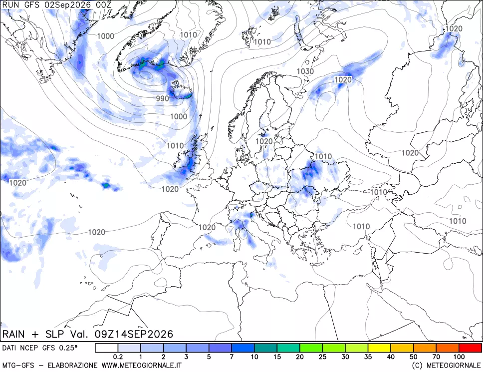 mappa Precipitazioni e pressione SLM