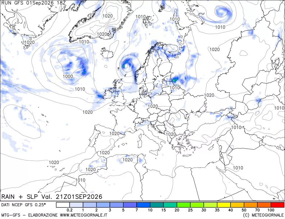 mappa Precipitazioni e pressione SLM