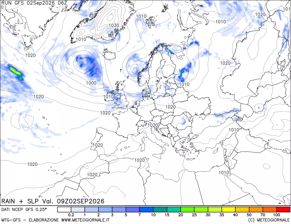 mappa Precipitazioni e pressione SLM