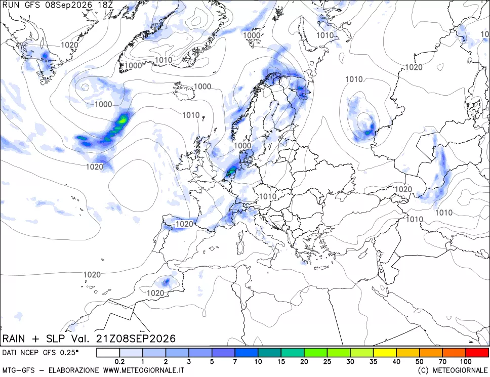 mappa Precipitazioni e pressione SLM