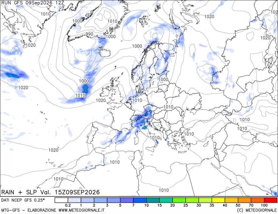 mappa Precipitazioni e pressione SLM