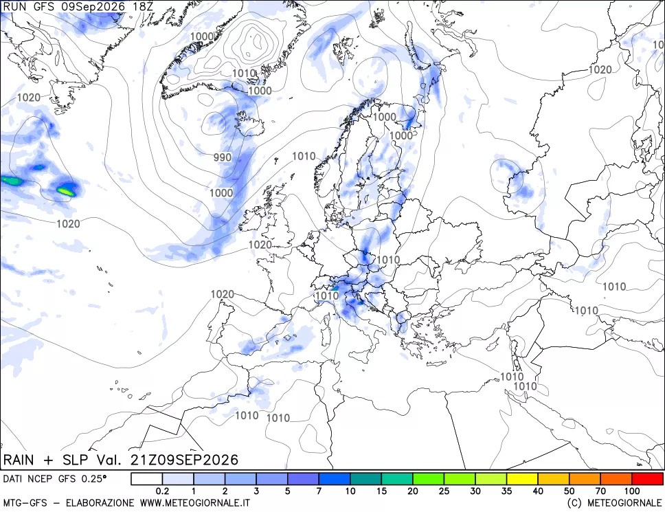 mappa Precipitazioni e pressione SLM