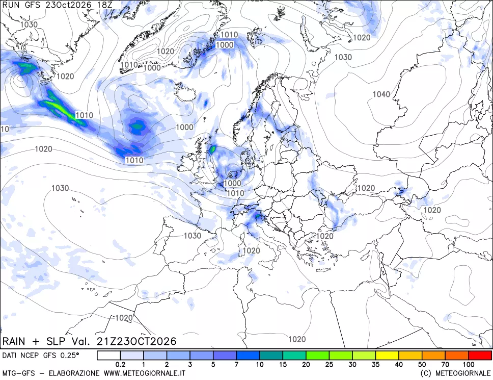 mappa Precipitazioni e pressione SLM