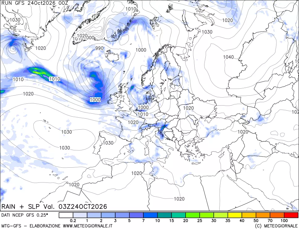mappa Precipitazioni e pressione SLM