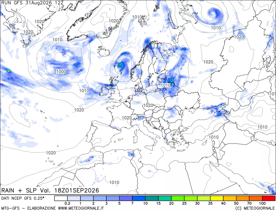 mappa Precipitazioni e pressione SLM