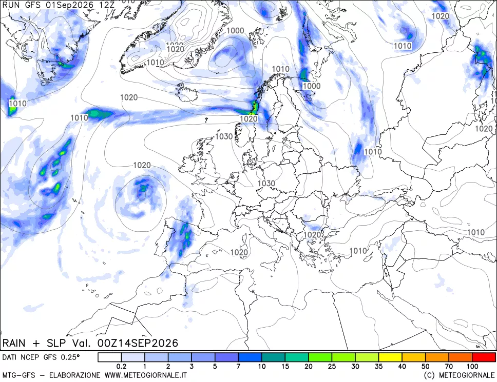 mappa Precipitazioni e pressione SLM