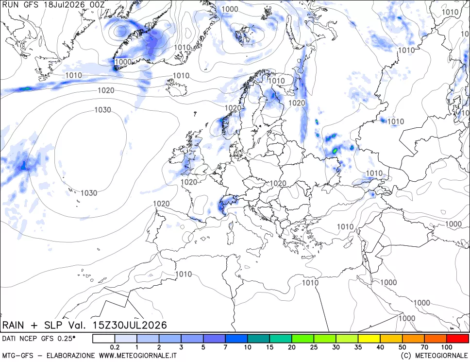 mappa Precipitazioni e pressione SLM