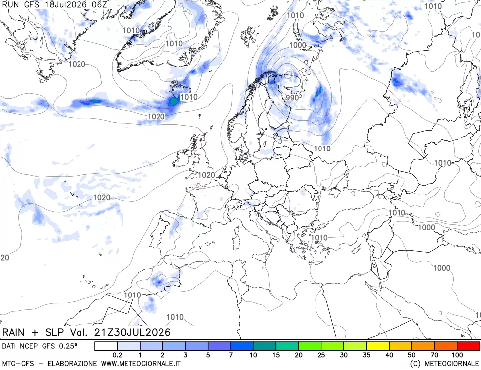 mappa Precipitazioni e pressione SLM