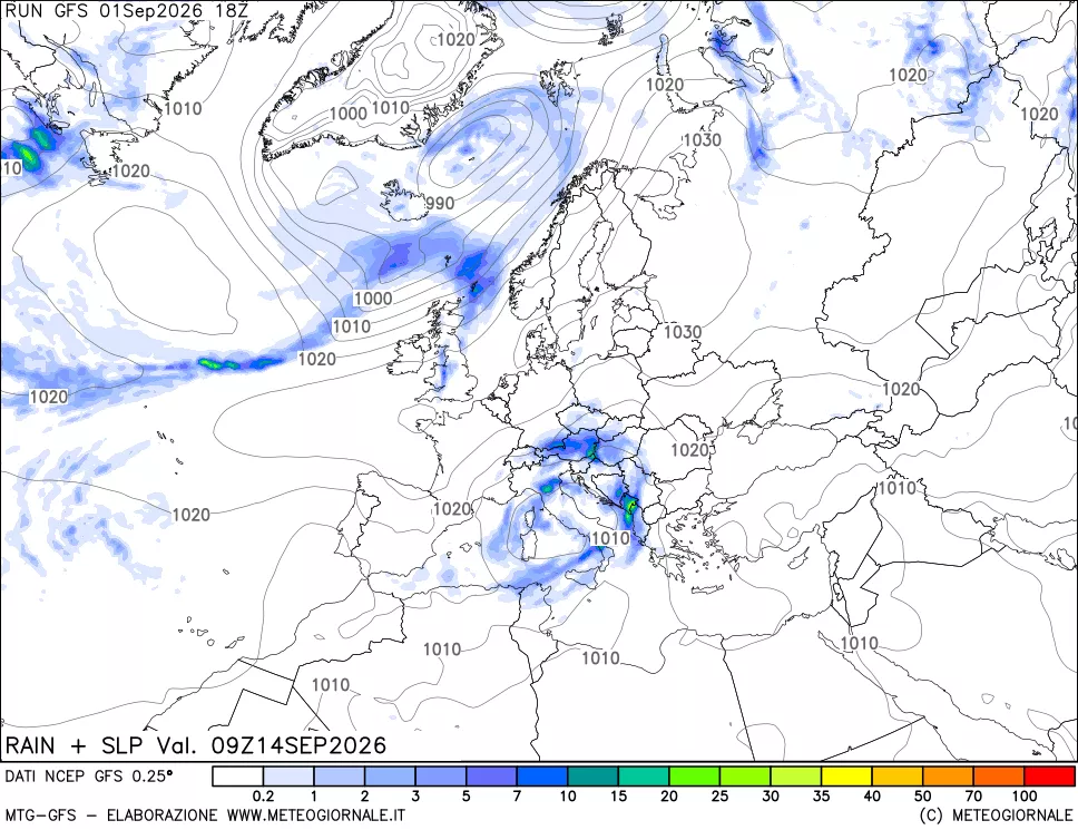 mappa Precipitazioni e pressione SLM